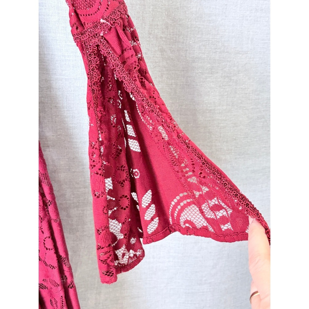 Free People Womens Floral Lace Bell Sleeve Open Back Mini Dress Red Size 2 - Picture 3 of 16